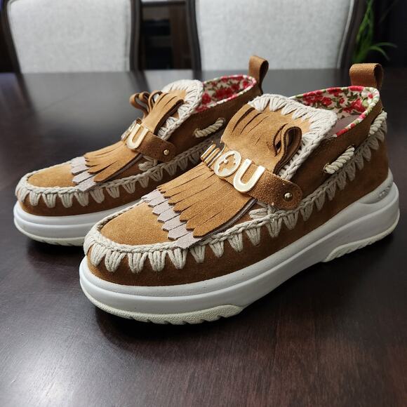 Mou Fringe Logo Suede Leather Bootie Size 38 - Picture 2 of 8